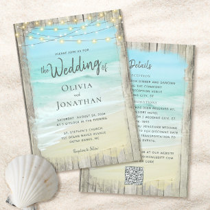 Rustikale Hochzeit am Strand in einem QR-Code Einladung