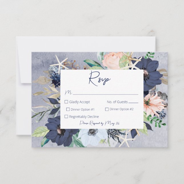 Rustikale Hochzeit am Strand von Floral RSVP Karte (Vorderseite)