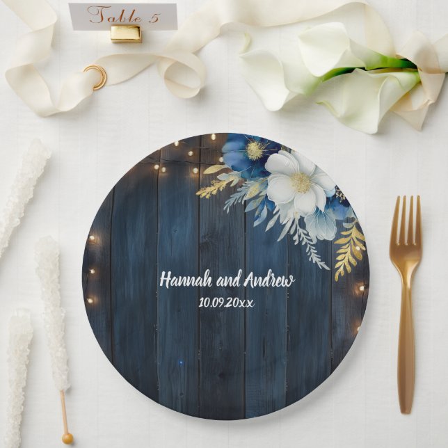 Rustikale Hochzeit aus blauem Holz Pappteller (Hochzeit)
