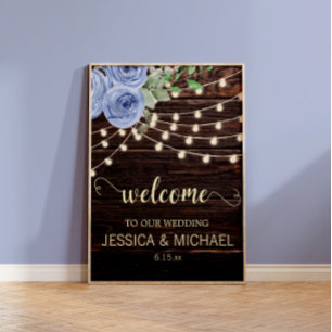 Rustikale Hochzeit aus Holz mit Lichtern Poster