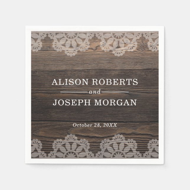 Rustikale Hochzeit aus Holz Serviette (Vorderseite)