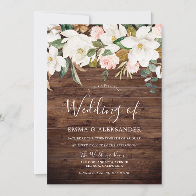 Rustikale Hochzeit aus Holz und Weiß Einladung (Vorderseite)