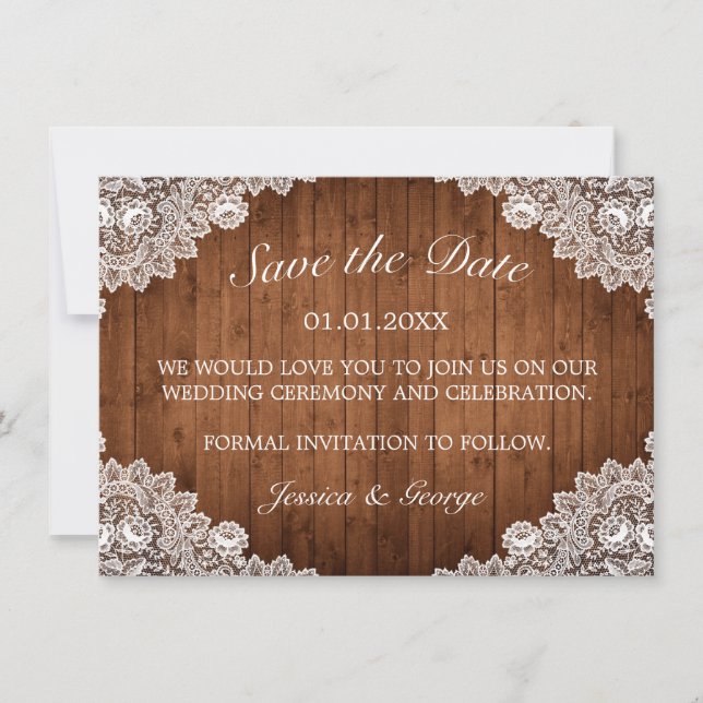 Rustikale Hochzeit aus Holz und Weiß Save The Date (Vorderseite)