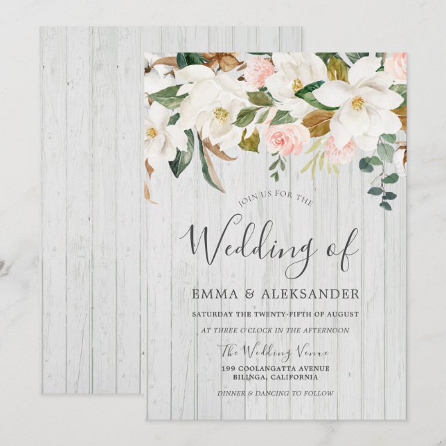 Rustikale Hochzeit aus weißem Holz und Weiß Einladung (Vorne/Hinten)