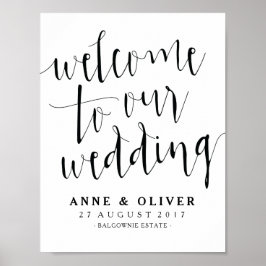 Rustikale Hochzeit Begrüßungszeichen Schwarz und W Poster