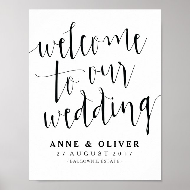 Rustikale Hochzeit Begrüßungszeichen Schwarz und W Poster (Vorne)