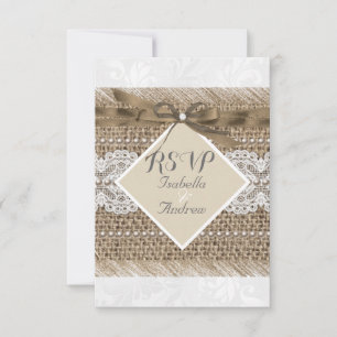 Rustikale Hochzeit Beige Spitze Jute Perle Weiß RS Einladung