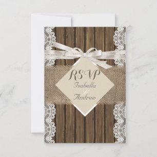 Rustikale Hochzeit Beige UAWG Lace Wood Burlap 3 RSVP Karte