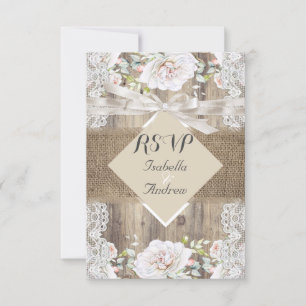 Rustikale Hochzeit Beige Weiße Rosen Holz RSVP Karte