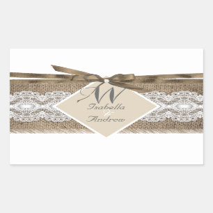 Rustikale Hochzeit Beige Weiße Spitze Jute 2a Rechteckiger Aufkleber