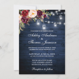 Rustikale Hochzeit blaues Holz Lichter Jars floral Einladung