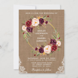 Rustikale Hochzeit Burlap Blumenkranz Lace Invite  Einladung