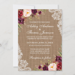 Rustikale Hochzeit Burlap Burgundy Bloral Lace Ein Einladung