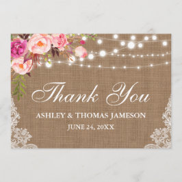 Rustikale Hochzeit Burlap Lights Lace Floral Dank Dankeskarte