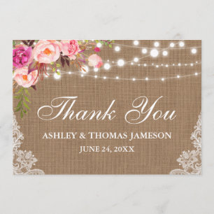 Rustikale Hochzeit Burlap Lights Lace Floral Dank Dankeskarte