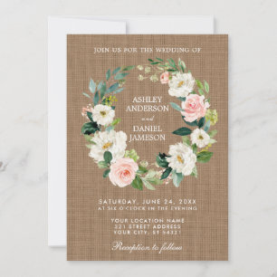 Rustikale Hochzeit Burlap Pink White Floral Kranz Einladung