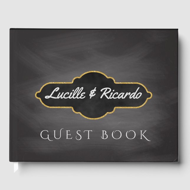Rustikale Hochzeit | Chalkboard Monogram Gästebuch (Vorderseite)