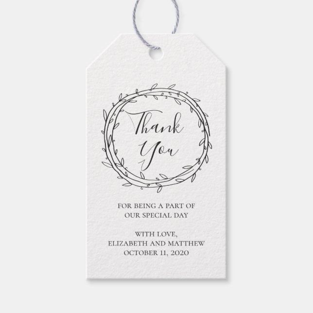 Rustikale Hochzeit danke. Einfaches botanisches La Geschenkanhänger (Vorderseite)