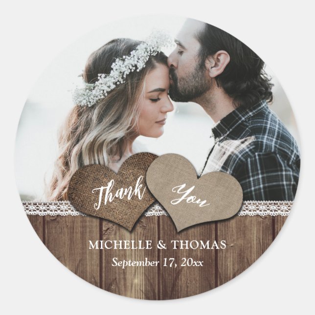 Rustikale Hochzeit danke Ihnen Foto Stickers (Vorderseite)