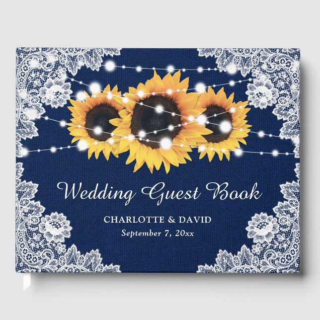 Rustikale Hochzeit der Blaublauen Burlap- und Spit Gästebuch (Vorderseite)