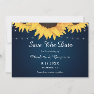 Rustikale Hochzeit der blauen Sonnenblumen der Mar Save The Date