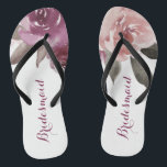 Rustikale Hochzeit der Blumenzwiebelmädchen Flip Flops<br><div class="desc">Romantische,  handgezeichnet Aquarell lila,  pfirsichfarben und bordeauxfarbene Rose Blumendesign und rot rosa Vintage Spitze. Chic und elegant,  großartiger dreh-Flop für Brautjungfrau in Vintage Hochzeit,  rustikale Hochzeit oder Landhochzeit im Herbst. Sehen Sie sich alle passenden Stücke in der Sammlung unten an.</div>