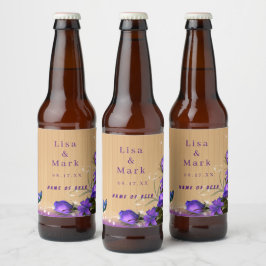 Rustikale Hochzeit der Lila Blütenschmetterlinge Bierflaschenetikett