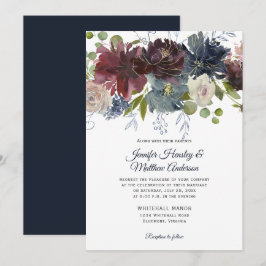 Rustikale Hochzeit der Marine Burgundy Marsala Gol Einladung