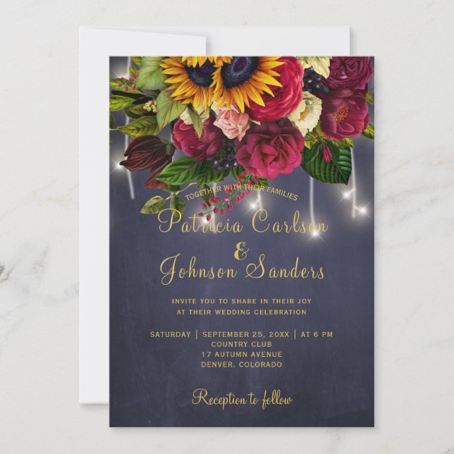 Rustikale Hochzeit der Marine und der burgundische Einladung (Vorderseite)