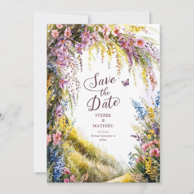 Rustikale Hochzeit der modernen Wildblume Save The Date (Vorderseite)