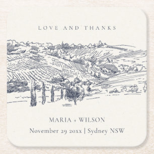 Rustikale Hochzeit der Navy Blauer Weinkeller Rechteckiger Pappuntersetzer