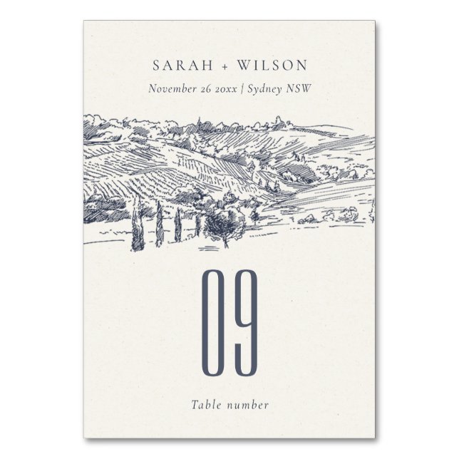 Rustikale Hochzeit der Navy Blauer Weinkeller Tischnummer (Vorderseite)