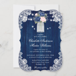 Rustikale Hochzeit der Navy Blush Floral Einladung