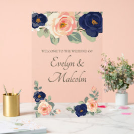 Rustikale Hochzeit der Navy in Blau und Peach Flor Acrylschild