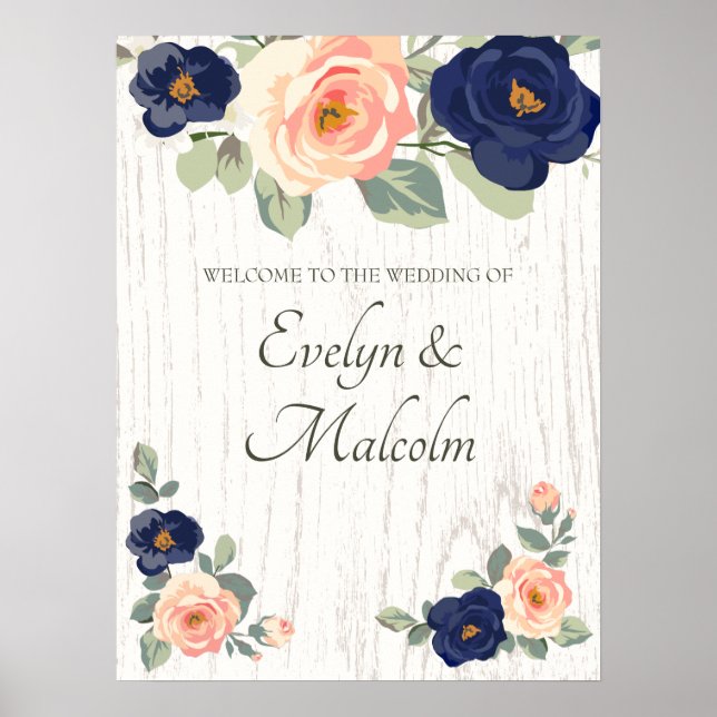 Rustikale Hochzeit der Navy in Blau und Peach Flor Poster (Vorne)