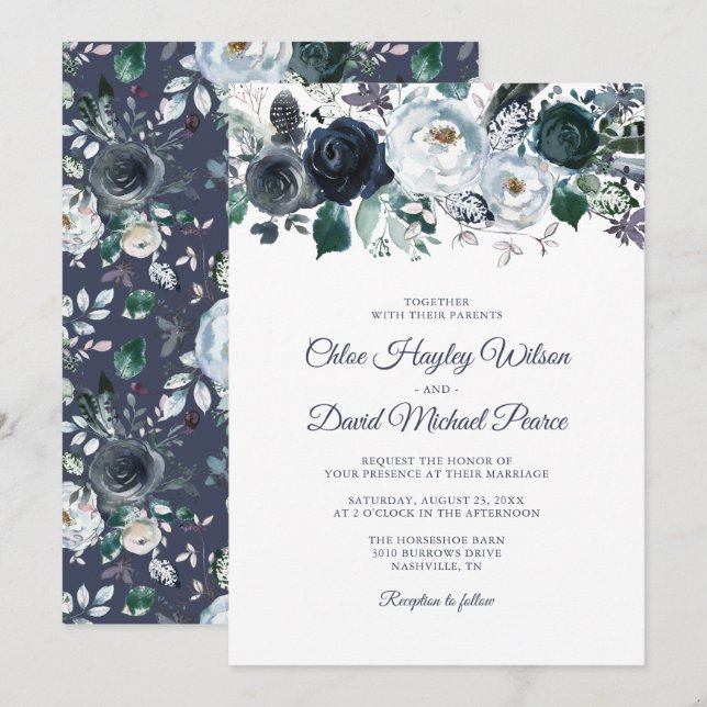 Rustikale Hochzeit der Navy mit blauem Wasser Einladung (Vorne/Hinten)