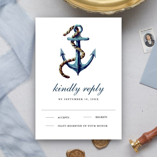 Rustikale Hochzeit der Navy RSVP Karte (Von Creator hochgeladen)