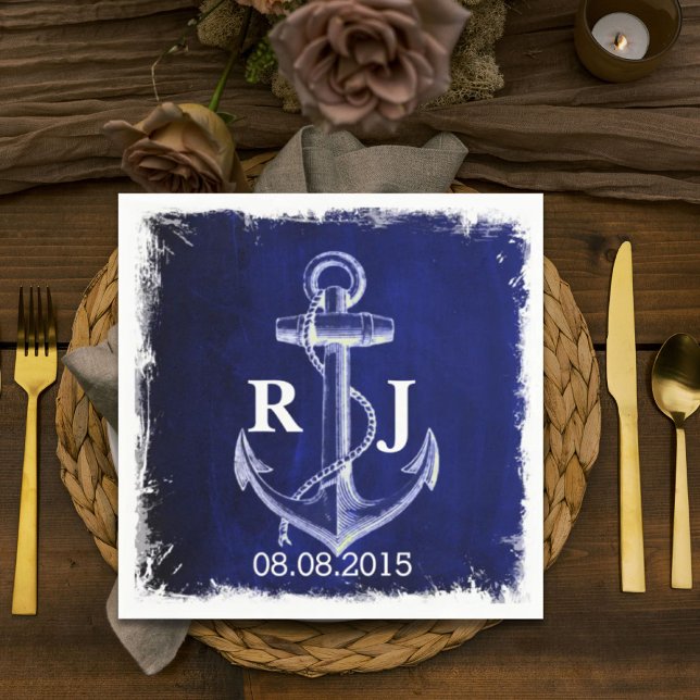 rustikale Hochzeit der Navy Serviette (rustic Navy Blue anchor nautical wedding Paper Napkins)