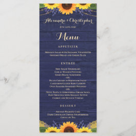 Rustikale Hochzeit der Navy Wood Lights Sonnenblum Menükarte