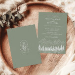 Rustikale Hochzeit der Pinienhaine Einladung<br><div class="desc">Mit dieser schlanken grünen Einladung laden wir Sie zu einer rustikalen Hochzeit mit einer Bergskizze und Waldkiefern ein. Ideal für naturlich inspiriert Feiern,  kombiniert er erdige Töne mit elegantem Design und schafft so die Bühne für einen ruhigen und unvergesslichen Tag.</div>