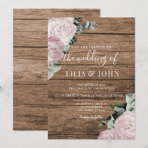 Rustikale Hochzeit der Rose "Country Wood Floral B Einladung