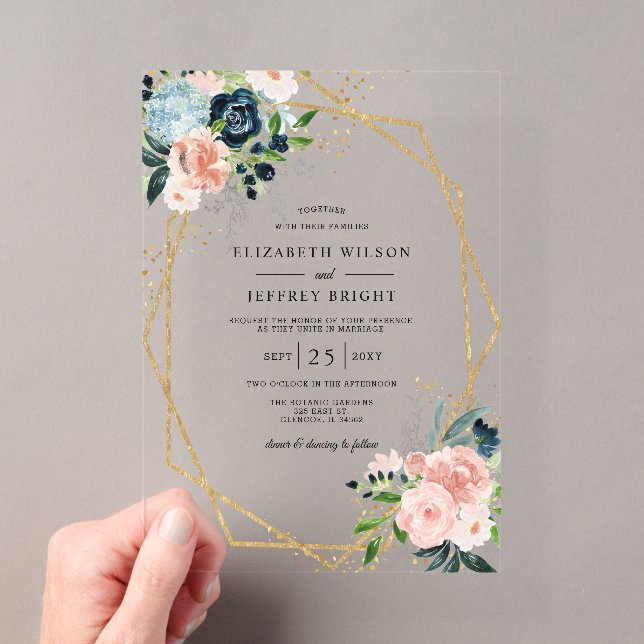 Rustikale Hochzeit der roten Blüte Gold Floral Acryleinladungen (Insitu (Handheld))
