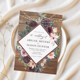 Rustikale Hochzeit der Wasserfarben in Burgund Einladung