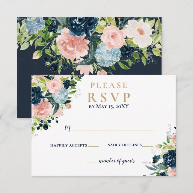 Rustikale Hochzeit der Wasserfarben mit dem blütig RSVP Karte (Vorne/Hinten)