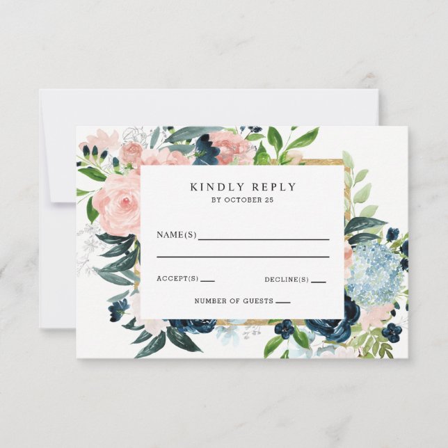 Rustikale Hochzeit der Wasserfarben mit dem blütig RSVP Karte (Vorderseite)