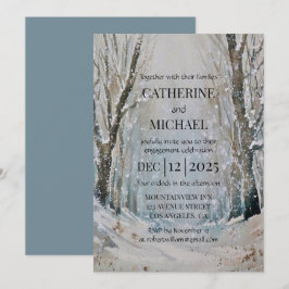Rustikale Hochzeit des blauen Winterwaldes Einladung