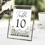 Rustikale Hochzeit des Evergreen Forest Tischnummer<br><div class="desc">Rustikale Hochzeitstischkarten mit modernem schwarzem Schriftzeichen mit "Tisch" in elegantem Kalligrafieschrift. Eine wunderschöne Landschaft mit immergrünen Bäumen und Bergen in Aquarellen wird am Ende der Tischkarte angezeigt. Das Design wiederholt sich auf der Rückseite. Um die Tischkarten zu bestellen: Fügen Sie Ihren Namen, Ihr Hochzeitstag und Ihre Tischnummer hinzu. Fügen Sie...</div>