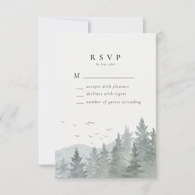 Rustikale Hochzeit des grünen Pinienwaldes RSVP Karte (Vorderseite)