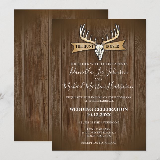 Rustikale Hochzeit Die Jagd ist vorbei Einladung (Vorne/Hinten)