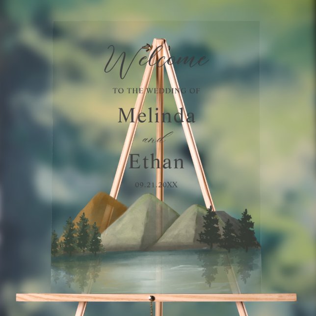 Rustikale Hochzeit & Evergreen Lake Willkommen Acrylschild (Neutral)
